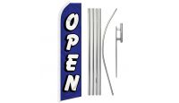 Open Blue & White  Superknit Polyester Swooper Flag Size 11.5ft by 2.5ft & 6 Piece Pole & Ground Spike Kit