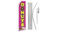 Donuts Pink Superknit Polyester Swooper Flag Size 11.5ft by 2.5ft & 6 Piece Pole & Ground Spike Kit