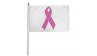 Pink Ribbon (White) 12x18in Stick Flag