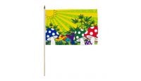 Mushroom Marijuana Stick Flag 12in by 18in on 24in Wooden Dowel