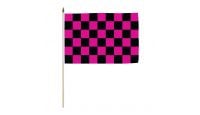 Pink & Black Checkered 12x18in Stick Flag