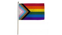 Progress Pride Stick Flag 12in by 18in on 24in Wooden Dowel