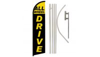 All Wheel Drive Superknit Polyester Swooper Flag Size 11.5ft by 2.5ft & 6 Piece Pole & Ground Spike Kit