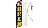 Now Open (Patriotic) Windless Banner Flag & Pole Kit