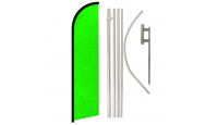 Neon Green Solid Color Superknit Polyester Swooper Flag Size 11.5ft by 2.5ft & 6 Piece Pole & Ground Spike Kit