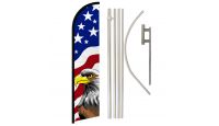USA Eagle Superknit Polyester Swooper Flag Size 11.5ft by 2.5ft & 6 Piece Pole & Ground Spike Kit