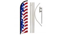 USA Star Spangled Superknit Polyester Swooper Flag Size 11.5ft by 2.5ft & 6 Piece Pole & Ground Spike Kit