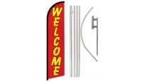 Welcome Red & Yellow Superknit Polyester Swooper Flag Size 11.5ft by 2.5ft & 6 Piece Pole & Ground Spike Kit