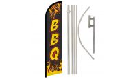 BBQ Black Superknit Polyester Swooper Flag Size 11.5ft by 2.5ft & 6 Piece Pole & Ground Spike Kit