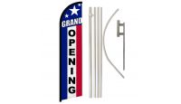 Grand Opening RWB Superknit Polyester Swooper Flag Size 11.5ft by 2.5ft & 6 Piece Pole & Ground Spike Kit