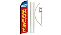 Open House Blue & Red Superknit Polyester Swooper Flag Size 11.5ft by 2.5ft & 6 Piece Pole & Ground Spike Kit