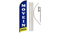 Move In Special Blue Superknit Polyester Swooper Flag Size 11.5ft by 2.5ft & 6 Piece Pole & Ground Spike Kit