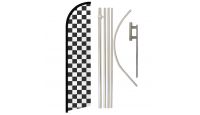 Black & White Checkered Superknit Polyester Swooper Flag Size 11.5ft by 2.5ft & 6 Piece Pole & Ground Spike Kit