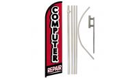 Computer Repair Superknit Polyester Swooper Flag Size 11.5ft by 2.5ft & 6 Piece Pole & Ground Spike Kit