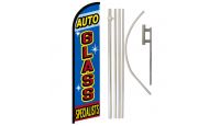 Auto Glass Specialists Superknit Polyester Swooper Flag Size 11.5ft by 2.5ft & 6 Piece Pole & Ground Spike Kit