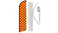 Red & Yellow Checkered Superknit Polyester Swooper Flag Size 11.5ft by 2.5ft & 6 Piece Pole & Ground Spike Kit