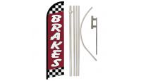 Brakes Red Superknit Polyester Swooper Flag Size 11.5ft by 2.5ft & 6 Piece Pole & Ground Spike Kit