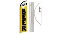 Cold Beer Superknit Polyester Swooper Flag Size 11.5ft by 2.5ft & 6 Piece Pole & Ground Spike Kit