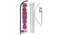 Donuts White Superknit Polyester Swooper Flag Size 11.5ft by 2.5ft & 6 Piece Pole & Ground Spike Kit