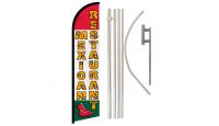 Mexican Restaurant Superknit Polyester Swooper Flag Size 11.5ft by 2.5ft & 6 Piece Pole & Ground Spike Kit