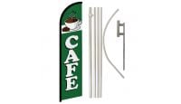 Cafe Green Superknit Polyester Swooper Flag Size 11.5ft by 2.5ft & 6 Piece Pole & Ground Spike Kit