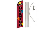 Grand Opening Balloons Superknit Polyester Swooper Flag Size 11.5ft by 2.5ft & 6 Piece Pole & Ground Spike Kit