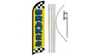 Brakes Yellow Superknit Polyester Swooper Flag Size 11.5ft by 2.5ft & 6 Piece Pole & Ground Spike Kit