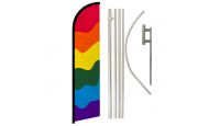 Rainbow Superknit Polyester Swooper Flag Size 11.5ft by 2.5ft & 6 Piece Pole & Ground Spike Kit