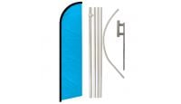 Light Blue Solid Color Superknit Polyester Swooper Flag Size 11.5ft by 2.5ft & 6 Piece Pole & Ground Spike Kit