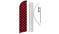 Red & Black Checkered Superknit Polyester Swooper Flag Size 11.5ft by 2.5ft & 6 Piece Pole & Ground Spike Kit