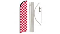 Red & White Checkered Superknit Polyester Swooper Flag Size 11.5ft by 2.5ft & 6 Piece Pole & Ground Spike Kit