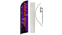 Haunted House Superknit Polyester Swooper Flag Size 11.5ft by 2.5ft & 6 Piece Pole & Ground Spike Kit