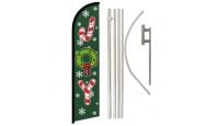 Joy Candy Cane Superknit Polyester Swooper Flag Size 11.5ft by 2.5ft & 6 Piece Pole & Ground Spike Kit