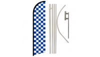 Blue & White Checkered Superknit Polyester Swooper Flag Size 11.5ft by 2.5ft & 6 Piece Pole & Ground Spike Kit