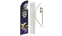 Halloween Vampire Superknit Polyester Swooper Flag Size 11.5ft by 2.5ft & 6 Piece Pole & Ground Spike Kit