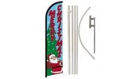 Merry Christmas Snow Superknit Polyester Swooper Flag Size 11.5ft by 2.5ft & 6 Piece Pole & Ground Spike Kit