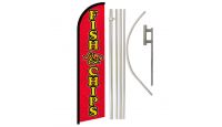 Fish & Chips Superknit Polyester Swooper Flag Size 11.5ft by 2.5ft & 6 Piece Pole & Ground Spike Kit