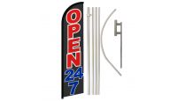 Open 24/7 Superknit Polyester Swooper Flag Size 11.5ft by 2.5ft & 6 Piece Pole & Ground Spike Kit