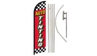 Auto Tinting Red Checkered Superknit Polyester Swooper Flag Size 11.5ft by 2.5ft & 6 Piece Pole & Ground Spike Kit