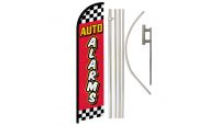 Auto Alarms Red Checkered Superknit Polyester Swooper Flag Size 11.5ft by 2.5ft & 6 Piece Pole & Ground Spike Kit