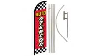 Auto Stereos Red Checkered Superknit Polyester Swooper Flag Size 11.5ft by 2.5ft & 6 Piece Pole & Ground Spike Kit