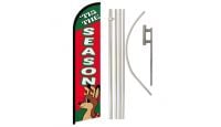 Tis The Season Superknit Polyester Swooper Flag Size 11.5ft by 2.5ft & 6 Piece Pole & Ground Spike Kit