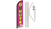 Donuts Pink Superknit Polyester Swooper Flag Size 11.5ft by 2.5ft & 6 Piece Pole & Ground Spike Kit